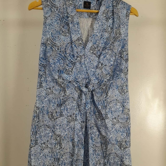 DAVID LAWRENCE Blue Cotton Printed Tie Front Sleeveless Midi Dress - Picture 10 of 14